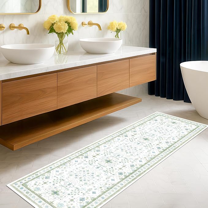 Washable Oushak 2x8 Bathroom Runner Rug by HazoHaus