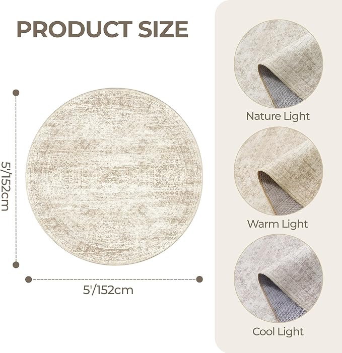 Round Rug 5ft, Circle Rug for Dining Room Table, Dining Room, Nursery Room - Image 2