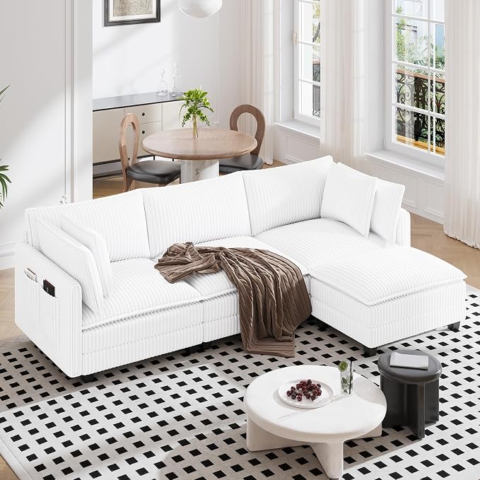 Vesgantti 109" L Shaped Cloud Sectional Couch, Comfy Corduroy Upholstered by Vesgantti