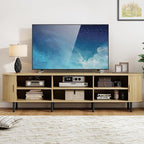 86.6" TV Stand with Power Outlet, Mid-Century Modern Television Stand, Fluted - Image 5