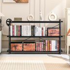 HCHQHS Bookshelf, 3-Tier Long Industrial Bookcase, Freestanding Horizontal - Image 2