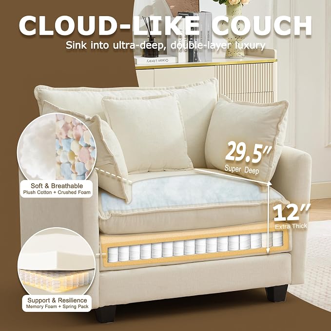 Modular Sectional Sofa Cloud Couch, Deep Seat Washable Chenille Fabric Sofa - Image 3