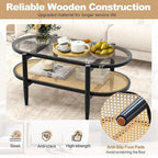 Giantex Rattan Coffee Table, 2-Tier Oval Wood Tea Table - Image 5