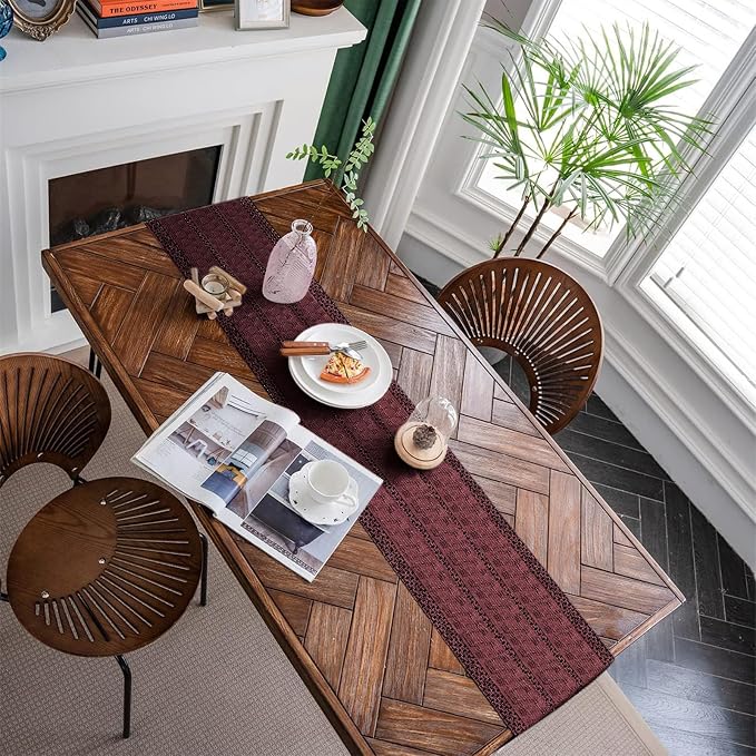Macrame Table Runner Burgundy Boho Table Runners - Image 6