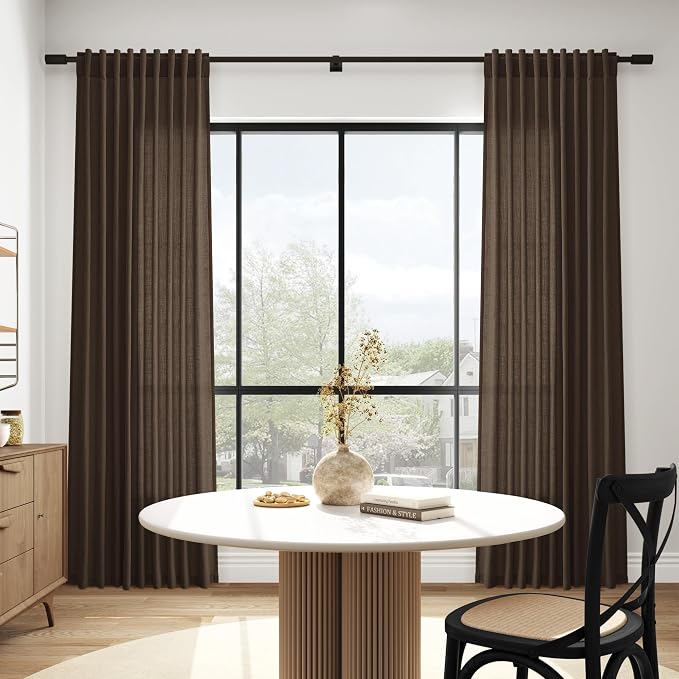 Chocolate Linen Curtains 90 Inch Long 2 Panels Set - Image 6