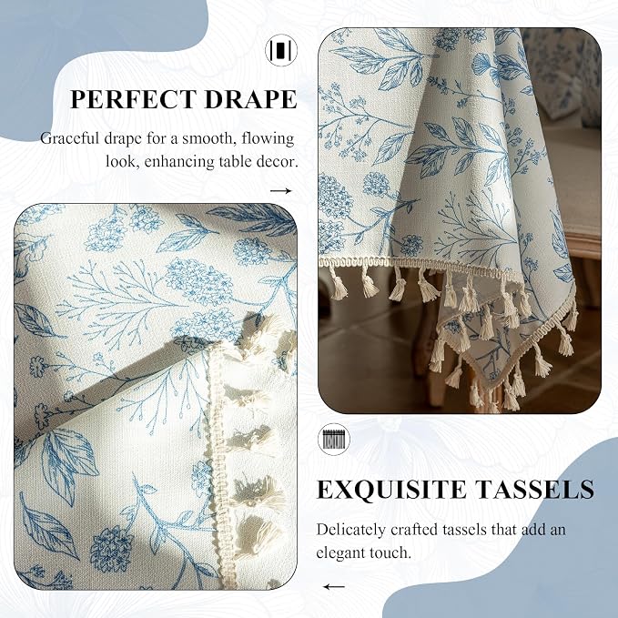 VClife Table Cloth Blue and White Table Cloth Rectangle Tablecloth Rustic - Image 4