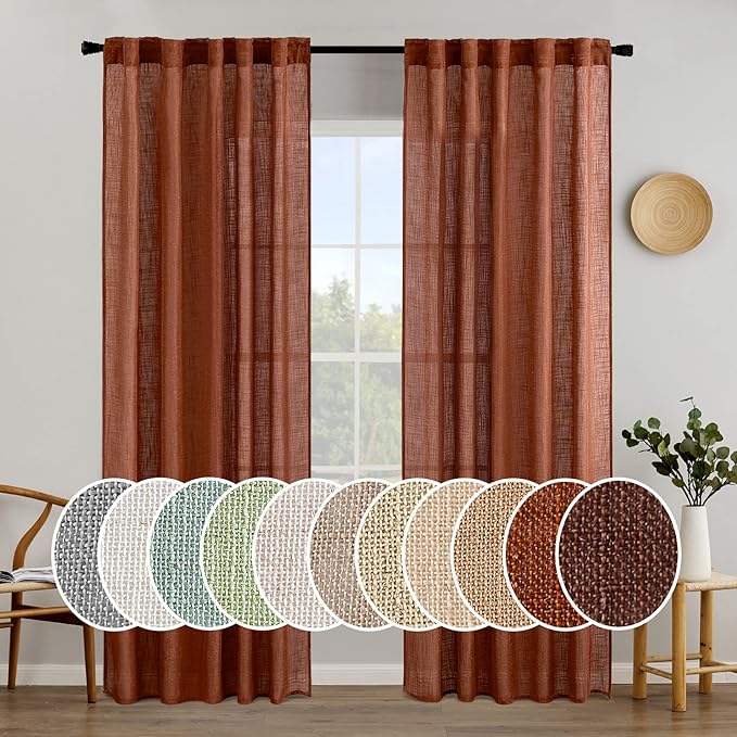 MIULEE Burnt Orange Fall Linen Curtains by MIULEE