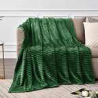 BEDELITE Ribbed Jacquard Dark Green Fleece Twin Blanket - Image 2