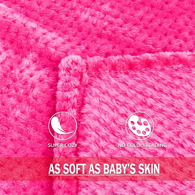 Exclusivo Mezcla Soft Waffle Fleece Bed Blanket Queen Size, Hot Pink | - Image 8