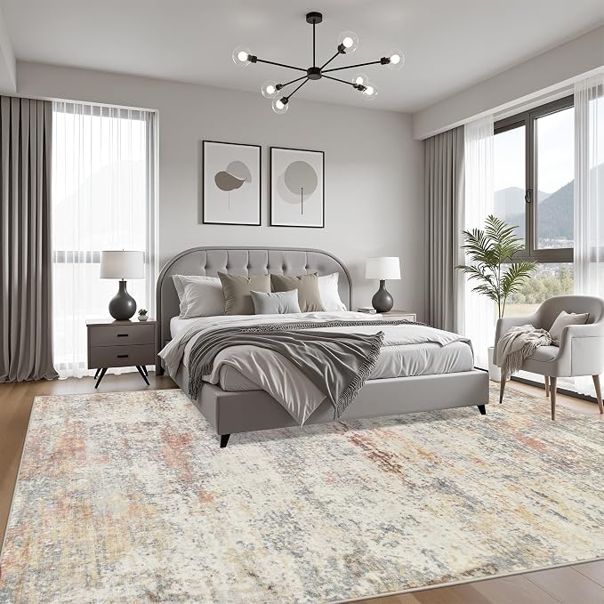 6x9 Area Rug Living Room: Modern Washable Indoor Soft Carpet Taupe | - Image 3