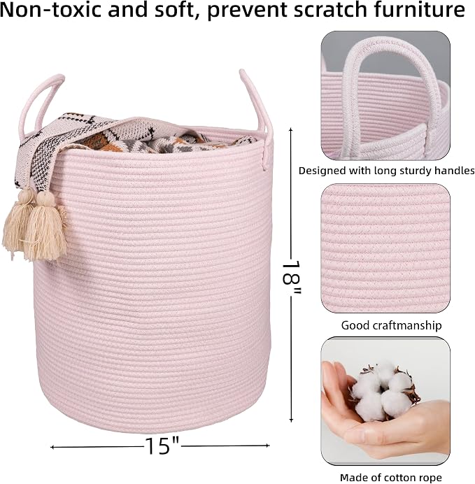 XUANGUO Cotton Rope Laundry Basket Hamper - Image 2