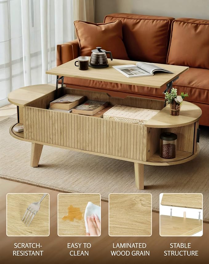 Oval Coffee Table with Storage, 47.2" Lift Top Coffee Table - Image 4
