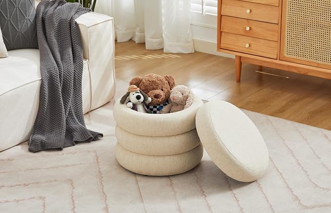 Flouki 19.5" Storage Ottoman Round, Vanity Stools - Image 6