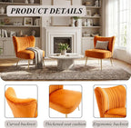 Velvet Accent Chairs Set of 2 for Comfy Living Room Armless Slipper Chair Mid - Image 5