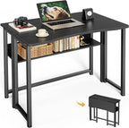 Huuger Folding Desk with Storage Shelf, 31.5 Inch Foldable Computer Table by Huuger