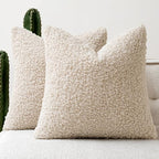 Faux Fur Throw Pillow Covers 20x20 Inch Set of 2 Boucle Neutral Decorative by Woaboy