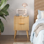 YAUKOMEL Fluted Nightstand, Small Bedside Table, Natural Wood Night Stand - Image 2