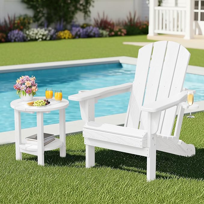 SERWALL Round Outdoor Side Table Set of 2, HDPE Small Adirondack Double End - Image 2