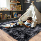Pionblank Fluffy Area Rug for Bedroom 4x6, Indoor Plush Carpet, Dark Grey | - Image 2