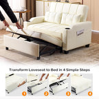 VINGLI Beige Futon Sofa Bed Convertible Loveseat Sleeper Couch, Faux Leather - Image 6