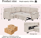L-Shaped Sectional Couch with Storage and Pull Out Bed, Convertible Sofa Bed - Image 2