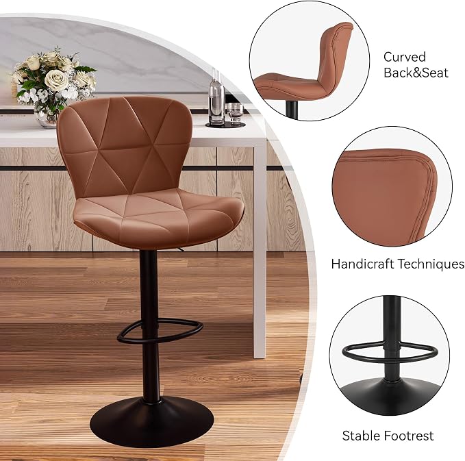 Nalupatio Modern Bar Stools Set of 2, Faux Leather Upholstered Swivel Bar Stools - Image 4