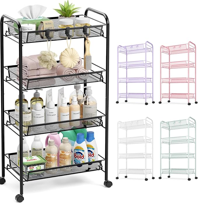 TOOLF 4-Tier Rolling Cart, Metal Utility Cart by TOOLF