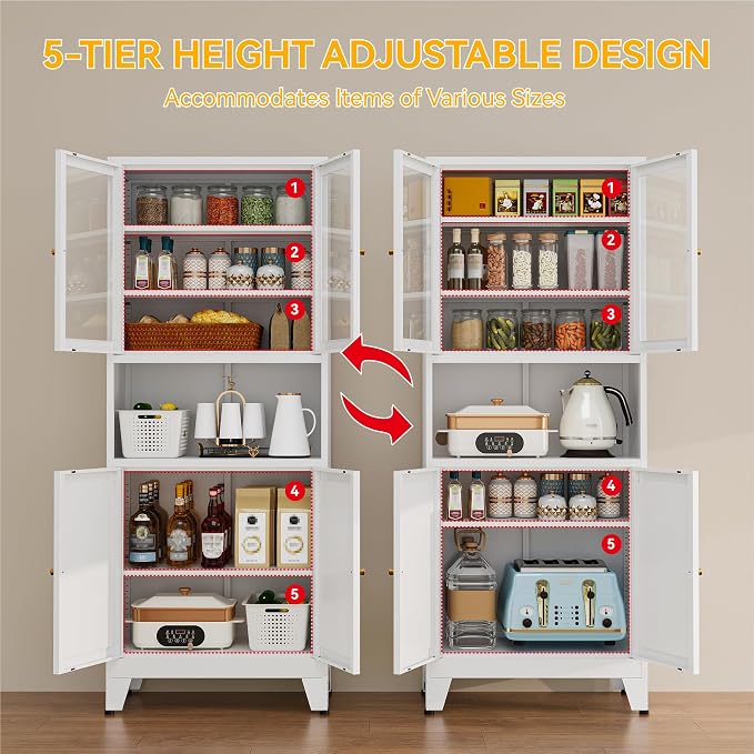 YAUWOH 69" Tall Metal Pantry Cabinet - Image 7