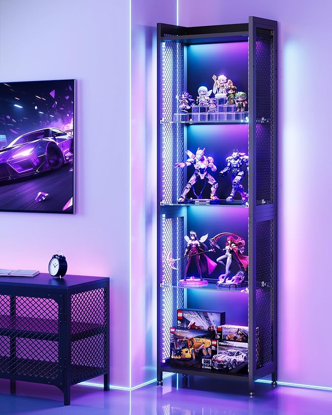 AODK Display Case with LED Lights, Display Cabinet with Open Glass Shelves - Image 9