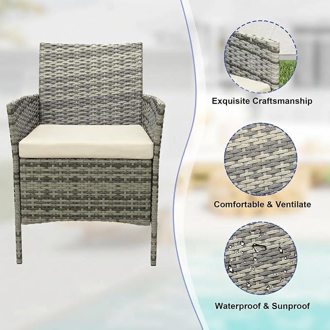 GarveeLife 3 Piece Patio Furniture Set, Rattan Outdoor Furniture - Image 4