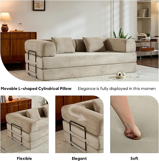 ZEIINPA Corduroy Floor Sofa Bed, Convertible Folding Couch Bed - Image 5
