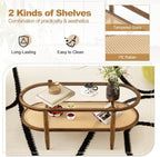 Giantex Rattan Coffee Table, 2-Tier Oval Acacia Wood Tea Table w/Tempered Glass - Image 4