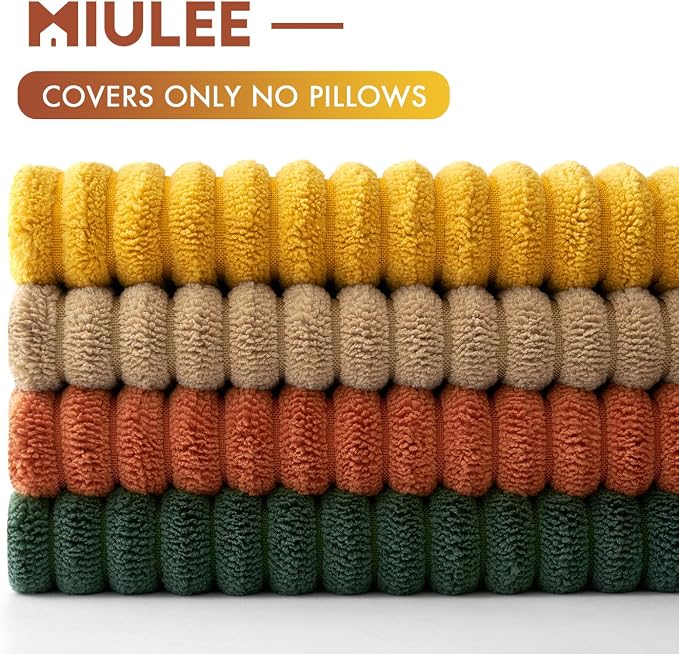 MIULEE Fall Corduroy Decorative Throw Pillow Covers Green-Rust 18x18 | Set of 4 - Image 6