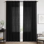 Linen Curtains 84 inches Long for Living Room Privacy Sheer Black Simple Modern by Nanspring