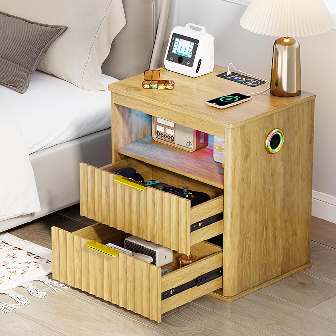 WOOVIVS Modern NightStand with Smart Human Sensor Lights, Bedside Table by WOOVIVS