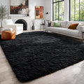 Black Fluffy Area Rugs for Bedroom 5x7, Soft Shaggy Washable Farmhouse Rugs | by PAGISOFE
