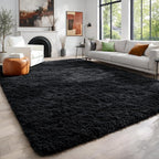 Black Fluffy Area Rugs for Bedroom 5x7, Soft Shaggy Washable Farmhouse Rugs | by PAGISOFE