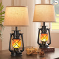 LEDIARY 18.72" Black LED Lantern Flickering Flame Table Lamps by LEDIARY