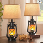 LEDIARY 18.72" Black LED Lantern Flickering Flame Table Lamps by LEDIARY