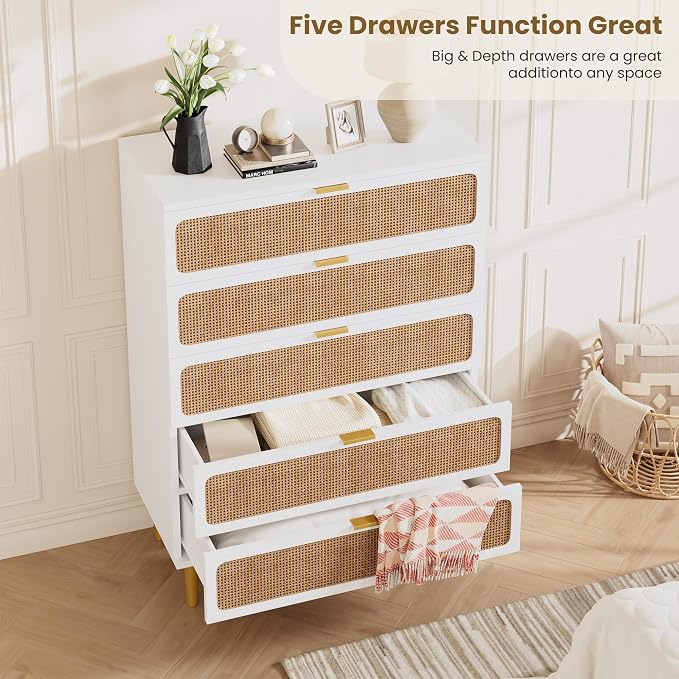 GarveeHome Rattan 5 Drawer Dressers - Image 5