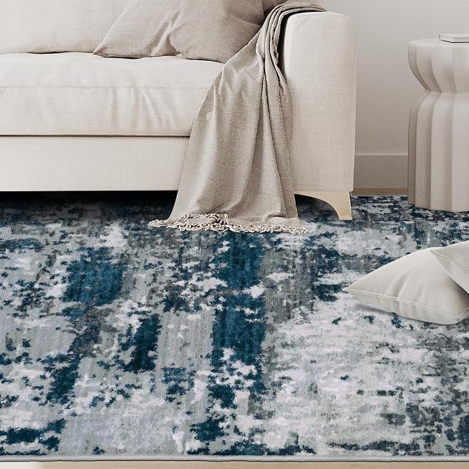 6x9 Area Rugs for Living Room Washable Bedroom Dining Room Navy Grey | Modern - Image 9