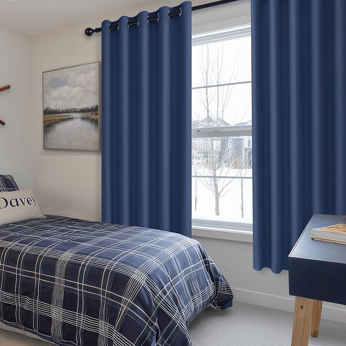 Blackout Curtains for Bedroom, 60 x 63 Inches Length Navy, 2 Panels | Thermal - Image 6