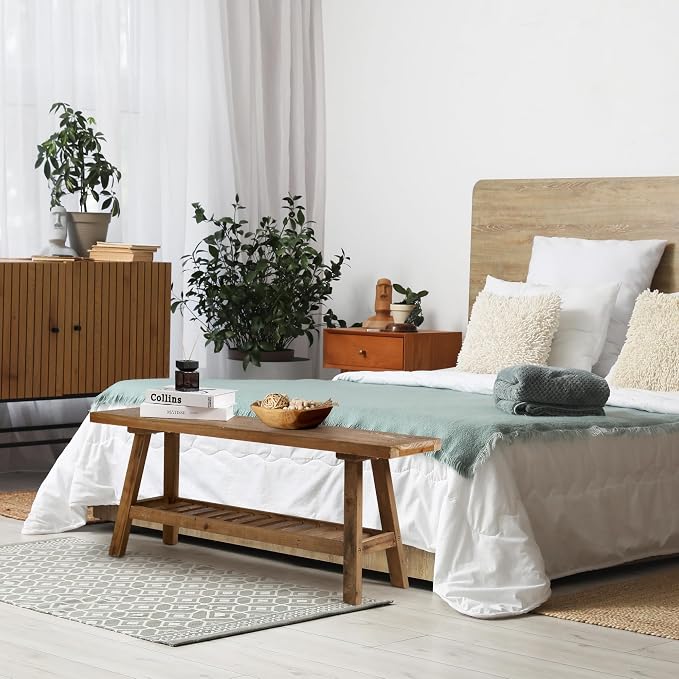HOKYHOKY Reclaimed Solid Wood Bench-43.3" Farmhouse Entryway Bench - Image 7