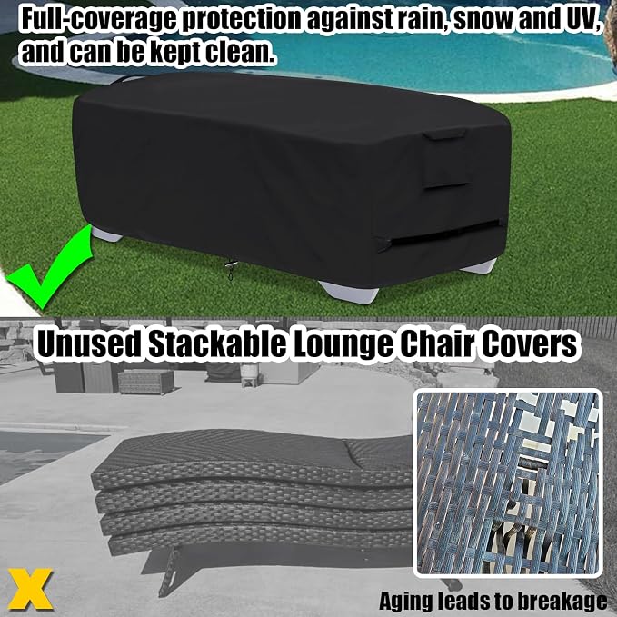 Stackable Chaise Lounge Covers for 2-3 Stackable Patio Lounge Chair, 600D - Image 7