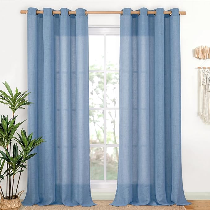 YoungsTex Denim Blue Linen Curtains 90 Inch Length by YoungsTex