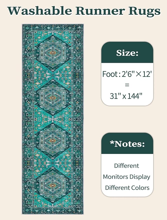 SERISSA 2'6"x12' Washable Non Slip Boho Runner Rug - Image 6