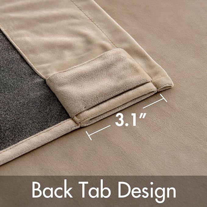MIULEE Velvet Curtains 52x96 inches 2 Panels Camel Beige Blackout Curtains | - Image 3