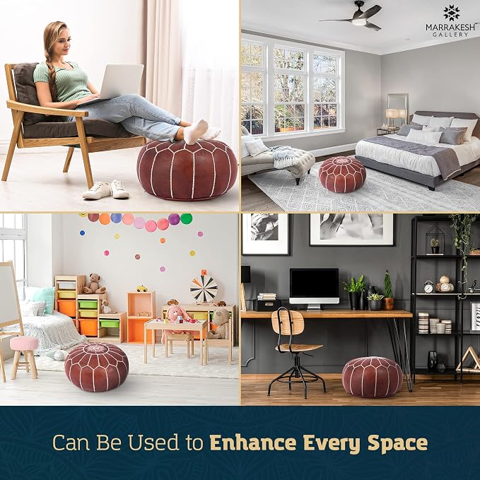 Marrakesh Gallery Genuine Leather Round Pouf Cover - Image 7