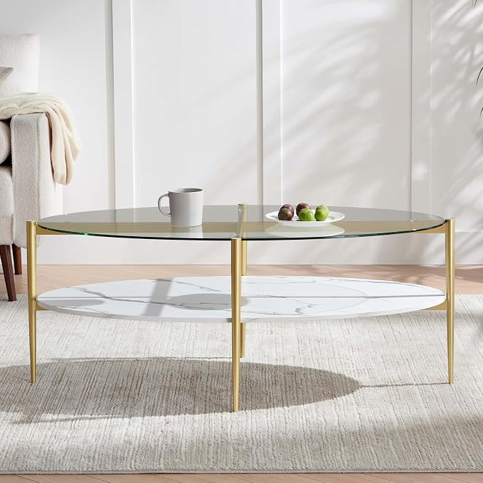 LumFurn Oval Glass Coffee Table, Mid-Century Modern Design, L43 x W22 x H17 inch - Image 5