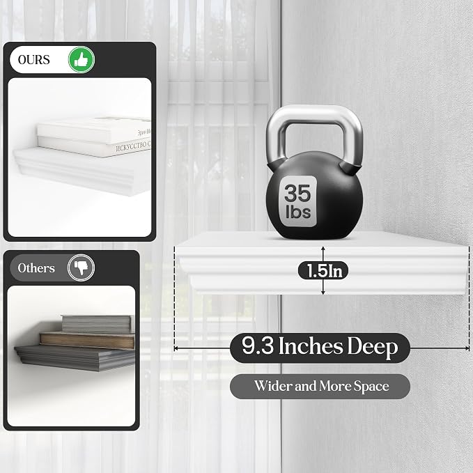Fun Memories Floating Shelves 32 Inch Long, 9.3 Inch Deep Classic Crown Molding - Image 4
